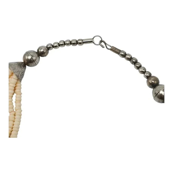 Bovine Bone Bead Beaded Multi-Strand Statement Silver Tone Necklace - Picture 6 of 6